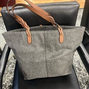 Gray Tote Bag with Tan Handles